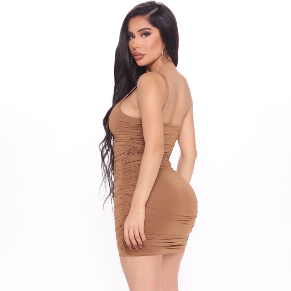 Priscilla Ruched Mini Dress - Brown